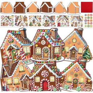 4 x Treasure Cove Christmas Gingerbread Cards Craft Kit DIY Gingerbread House Card Christmas Crafts Kit Make Your Own Gingerbread House Decoration with Stickers for Kids Xmas Holiday Party Decor Supplies 12Pcs