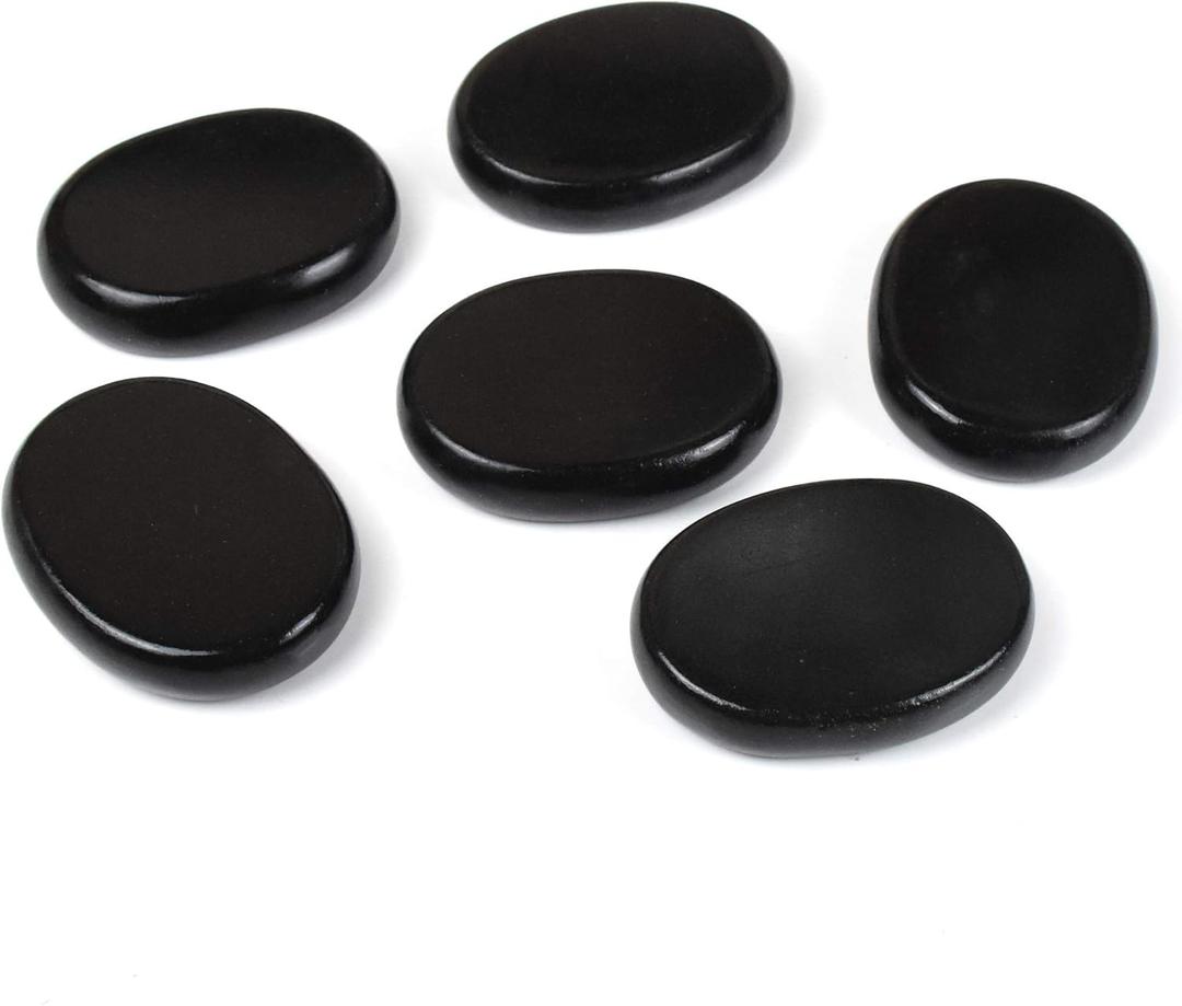6Pcs Hot Massage Stones Set Natural Basalt Heated Warmer Stone for Spa Massage 2.36 x 3.14in (6x8cm) 2 (Black)