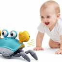 SKY-TOUCH Electric Runaway Crab Crawling Crab Baby Toy with Music and LED Light Up Toddler Interactive Learning Development Toy with Automatically Avoid Obstacles For Babies, Toddlers and Kids