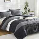Litanika Oversized King Comforter Set Black White Grey 128x120-3 Pieces Lightweight Colorblock Stripe Fluffy Bedding Comforter Sets, All Season Bed Set
