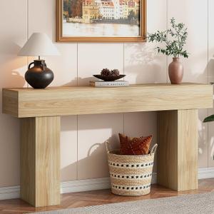 knoworld 63 Inch Long Console Table for Entryway, Farmhouse Wood Rectangular Sofa Table Behind Couch Table, Narrow Entryway Table for Living Room, Entrance, Hallway, Foyer, Easy Assembly (Natural), 63" W x 11.81" D