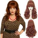 Wiggy Mermaid Brown Beehive Wigs for Women, Auburn Vintage Bouffant Wig, Long Copper Curly Victorian Fembot Wig 50s 60s 70s for Women for Halloween Costume Party + Cap