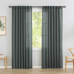 Charcoal Grey Linen Back Tab Curtains 84 Inch Length for Living Room -2 Panels Hook Belt Pleated Drapes Pocket Light Filtering Neutral Modern Farmhouse Privacy Semi Sheer Bedroom Curtains,Dark Gray