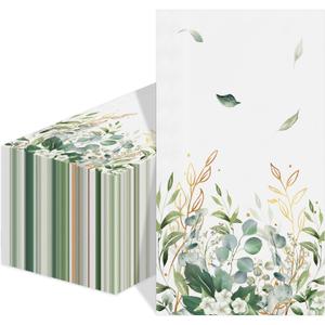 2 x 80 Pcs Greenery Guest Napkins Gold Foil Disposable Paper Hand Towels Green Eucalyptus Leaf Paper Napkins for Home Bridal Baby Shower Birthday Tea Party,4.3"*7.8"