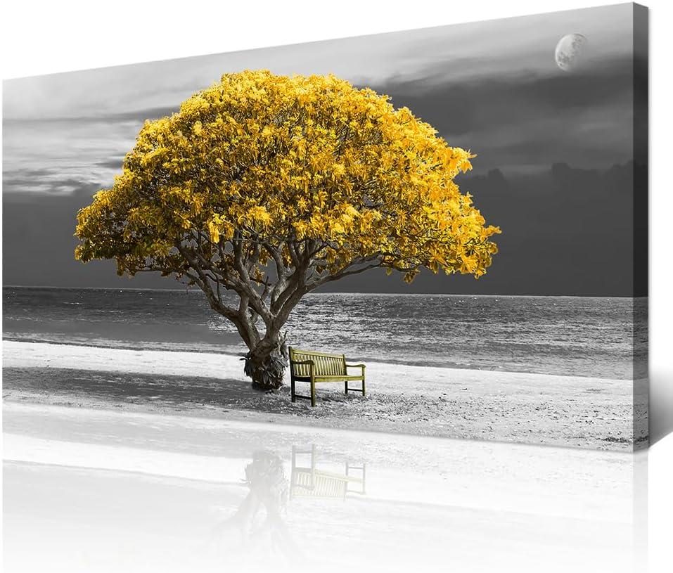 Wapluam Canvas Wall Art For Living Room Wall Decorations For Office Bedroom Wall Decor Black And White Landscape Wall Paintings Yellow Trees Framed Wall Pictures Artwork Home Decor Mural 20X40 inch (40L" x 20W")