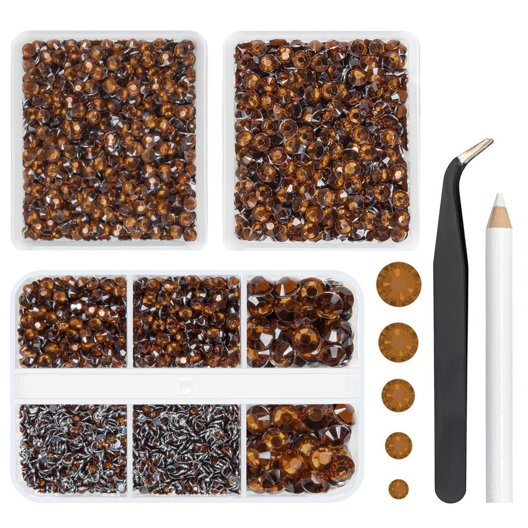 qiipii 3 Boxes 5070PCS Dark Brown Resin Rhinestones 2mm 3mm 4mm 5mm 6mm Chocolate Crystal Stones Crystals Diamonds No-Hotfix Gems Charms for Nails Face Eyes Makeup Tumblers Mugs Bottles Crafts Clothes