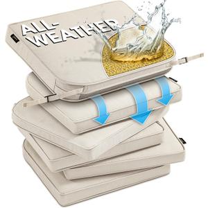 SUNROX DryFast Foam Outdoor Chair Cushion with DryMesh Drainage, All-Weather FadeShield Water Resistant Patio Furniture Cushions, Ultra Durable Patio Chair Cushions 18.5"x16", 6 Pack Cream