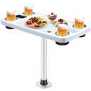 Sunnymove Boat Table Set 18"x34" Pontoon Boat Marine ABS Table with 27'' Detachable Pedestal Leg 4 Drink Holders 2 Phone Stands and Drain Outlet, Pontoon Accessories(White Color Tabletop)