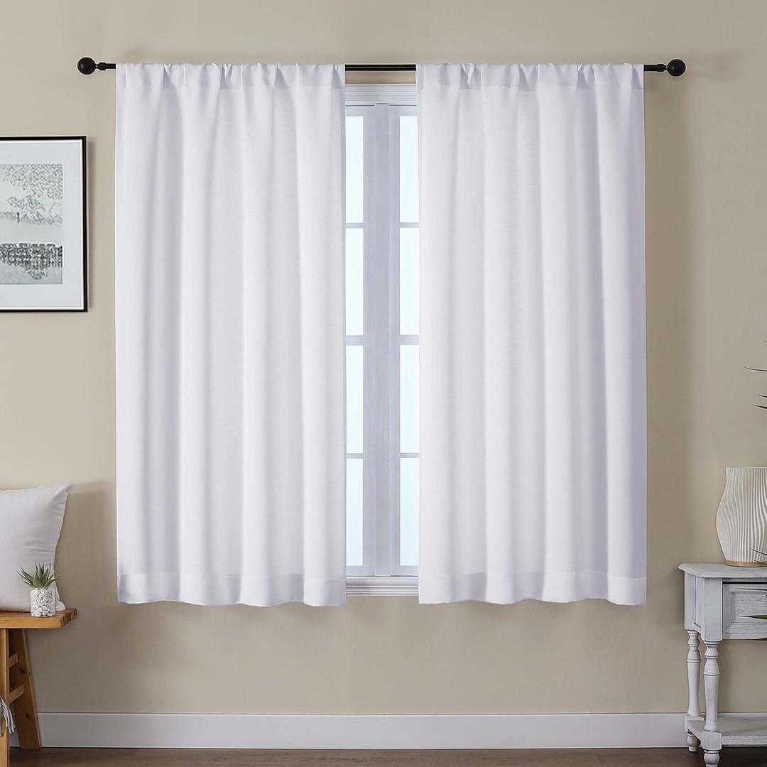 Gwine Pura White Curtains 54 inch Length, Light Filtering Thermal Insulated Noise Reducing Window Curtain Panels for Bedroom, Elegant Solid Soft Drapes for Living Room, Each 40Wx54L, 2 Panels