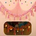 Stuffed Animal Hammock Corner - 56'' Jumbo Handcrafted 5mm Double Macrame Cord Stuffed Animal Net - 100% Natural Cotton Toy Hammock Holder - Pink Stuffy Hammock Plushie Net w/LED Star Light (XX-Large Wood Bead Style)