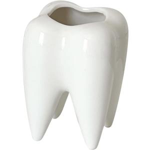 Tooth-Shaped Toothbrush Holder, Ceramic Toothbrush Holder Storage, Personalized Decoration, Tooth Brush Holder, Creative Birthday Gift, Desktop, Office Desk Decoration (White)