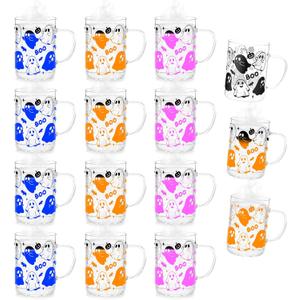 Honeydak 12 Pcs Halloween Ghost Coffee Mugs 16 oz Glass Color Changing Ghost Cups with Handle Spooky Coffee Cups for Halloween Holiday Party Drinkware Accessories Supplies Drinking Container