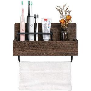 Dahey Wall Mounted Toothbrush Holder Wooden Electric Toothbrush Organizer Multifunctional Stand Towel Rack Toothpaste Dispensers Rustic Farmhouse Bathroom Decor