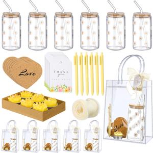 MotiMind 6 Sets Daisy Baby Shower Prizes for Game Players Baby Shower Winners Guest Gifts Candle Tumbler Coaster Pen Gift Bag Wedding Bridal Game Prizes Party Favors