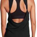 Mippo Workout Tops for Women Open Back Yoga Shirts Tank Tops Athletic Tops Gym Workout Clothes (X-Small, Black)