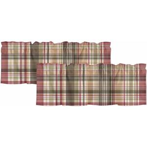 Prime Leader 2 Pack Curtain Valance for Windows Buffalo Check Plaid Brown Plaid Vintage Retro Country Rod Pocket Short Curtains Window Treatments for Kitchen Bathroom Living Room Bedroom, 42x18 Inch