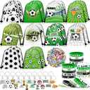 Grneric 110 Pcs Soccer Party Favors Drawstring Bags with Keychains Silicone Bracelets Stickers Soccer Goodie Bags Gift Bags for Sports Birthday Party Supplies Soccer Themed