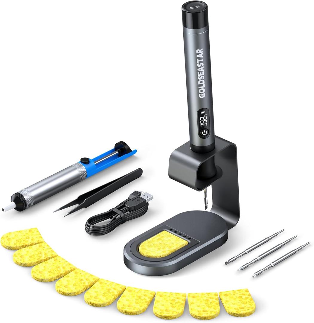 Cordless Soldering Iron Kit - 7s Fast Heating & Auto Sleep, Portable USB-C Rechargeable Welding Pen with 3 Tips (392F/200C to 842F/450C) for Electronics Repair/DIY/Circuit Board, Gunmental