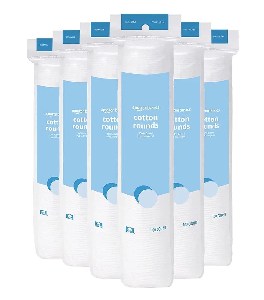 Amazon Basics Hypoallergenic 100% Cotton Rounds for Makeup Removal and Skincare, 600 Count, 6 Packs of 100 Count