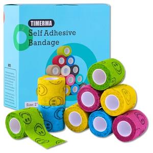 timerma 9 Rolls Self Adhesive Bandage Wrap Elastic&Breathable Ideal for Wound Care, Sports & Joint Sprains Adhesive Vet Wrap Versatile Support for Dogs Cats Horses Birds, Pet First Aid (Smiley)