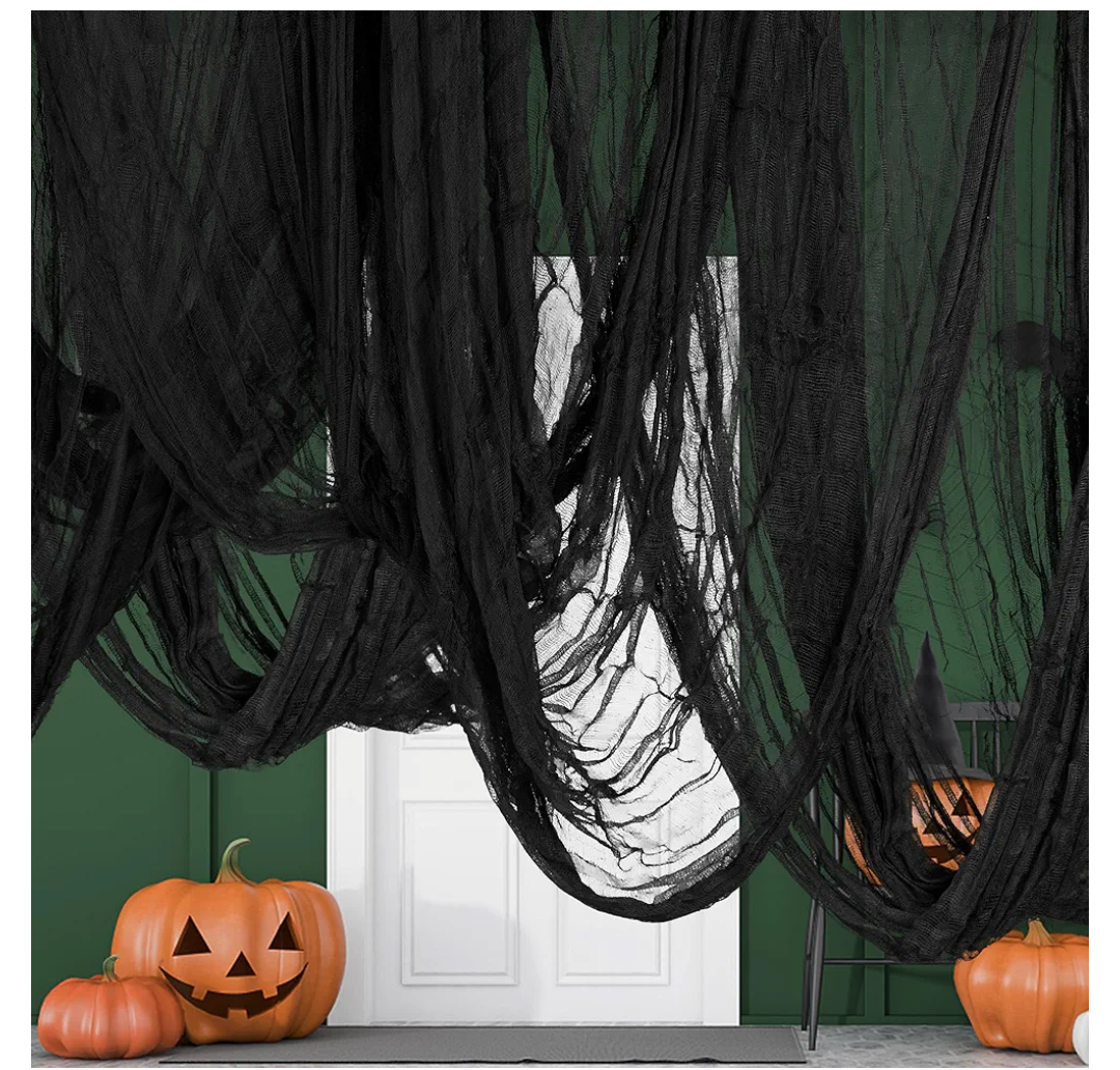 AOYOO Black Creepy Cloth 8.75 Yards x 85" with Fabric Scary Spooky Gauze Halloween Decorations for Haunted House Horror Decor Home Yard Indoor Outdoor Office Wall Vampire Zombie Theme Party Supply, Set of 2
