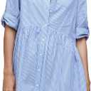City Chic Women's Cotton Striped Tunic Shirt Mini Dress Button Front Short Sleeve Dress Swing Babydoll Casual Dress XL