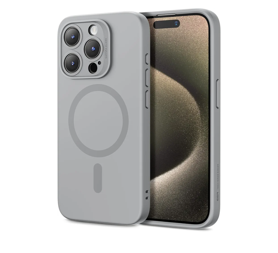 ESR for iPhone 15 Pro Max Case with MagSafe, Supports Magnetic Charging, Slim Liquid Silicone Case, Shock Absorbing, Screen and Camera Protection, Cloud Series, Grey