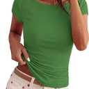 BTFBM Womens Summer Tops 2026 Ribbed T Shirts Crew Neck Short Sleeve Stretchy Ruched Slim Fit Workout Going Out Top (Green, S)