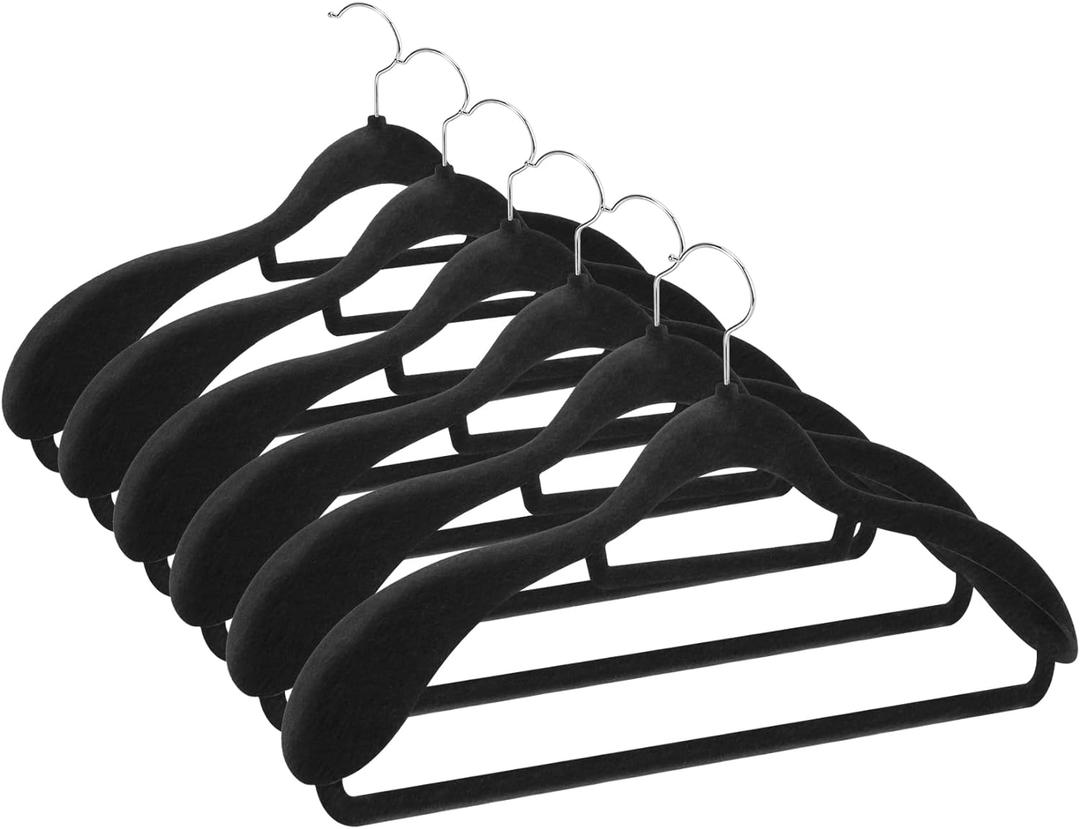 6 Pack Velvet Suit Hangers for Men with 360 Rotating Hooks, Space-Saving Non-Slip Jacket Hangers for Dress, Pants, Shirts, Skirts, Ties (Black)