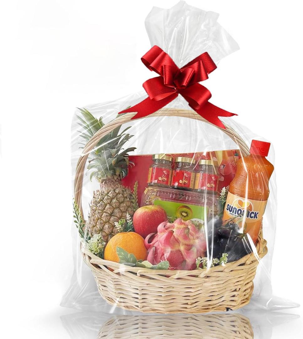 WIKDAY Clear Gift Bags 5 PCS 24x30 Inches Large Cellophane Wrap for Gift Baskets Wrapping Plastic with Ties for Gift Giving, Packaging Products