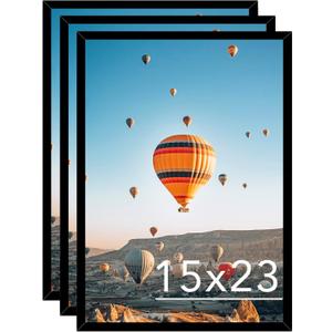 JCJMY 15x23 Picture Frame Set of 3 Black for Poster Photo Picture, Horizontal and Vertical Formats for Wall Hanging, 15 x 23 Wall Gallery Poster Photo Frame for 15 by 23 Photos Posters, 3 Pack, Black