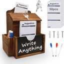 SAMYUCHO Suggestion Box with 50 Suggestion Cards Wood Donation Box with Slot and Lock Prayer Boxes for Fundraising Tip Drop Ballot Boxes Wall Mounted with Chalkboard and Keys for Church Office