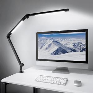 MediAcous LED Desk Lamp with Clamp, Dual Light Desk Lamp with Swing Arm, 4 Color Modes & 4 Brightness Metal Table Lamp, Eye-Caring Clip-on Lamp with Memory Function for Home Office Work Study
