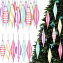 Hungdao 12 Pcs Pastel Macaron Colors Christmas Ornaments 6.3 Inch Droplet Stripe Dot Hanging Christmas Ornaments for Xmas Tree Decor for Home and Holiday Party Xmas Trees Accessories