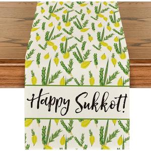 Artoid Mode Happy Sukkot Etrog Table Runner, Sukkah Jewish Holiday Fall Harvest Kitchen Dining Table Decoration for Home Party Decor 13 x 72 Inch