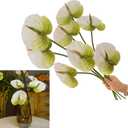 10pcs Artificial Anthurium,28 Inch Faux Tropical Plants Tailflowers,Realistic Flamingo Flower for Home Decor Centerpiece Wedding Bouquet Bonsai,Whitish Green