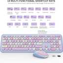 Wireless Keyboard and Mouse Combo, Colorful Ergonomic Full Size Retro Low-Noise Keyboard with Cute keycaps, Compatible with Windows, PC, Perfer for Home and Office Keyboards (Purple)