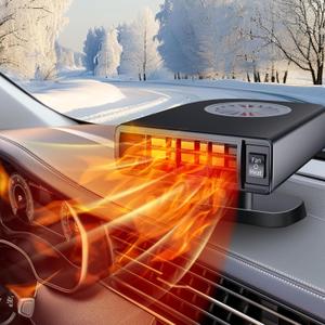 Car Heater 12V, 2 in 1 Portable Car Heater Fast Heating Quickly Defrost Defogger Demister Heat Cooling Fan Auto Dryer Windshield Defroster Plug in Cigarette Lighter (N704)