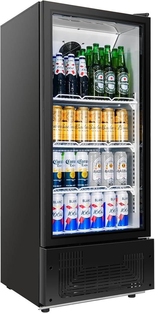 6.5 Cu.Ft Commercial Beverage Refrigerator Glass Door Upright Drink Cooler Display Fridge with Adjustable Shelves and LED Light for Restaurant Bar Store Office (Black)