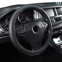 Microfiber Leather 16" Universal Fit Car Steering Wheel Cover, Elastic Nonslip Breathable and Odorless, Black