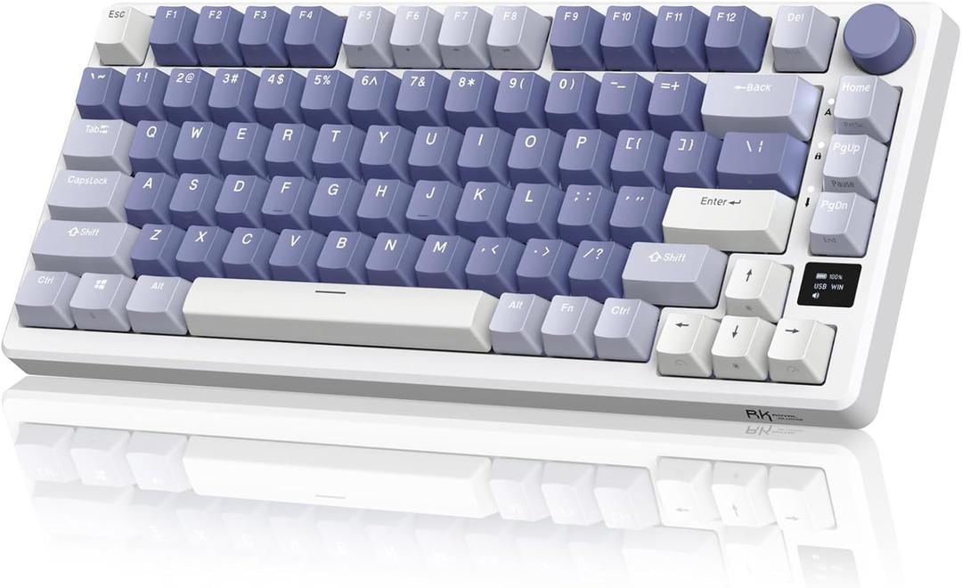 RK ROYAL KLUDGE M75 Mechanical Keyboard with OLED Smart Display and Volume Knob, 2.4G/USB-C/BT Gasket Mounted 75% Layout Wireless Gaming Keyboard with 81 Keys, RGB Backlit Hot-Swappable Red Switch