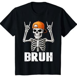 Bruh Halloween Skeleton Rock On for Mens Boys Toddlers Kids T-Shirt 2XL