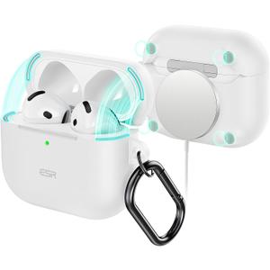 ESR for AirPods 4 Case (HaloLock), Compatible with AirPods 4th Generation Case (2024) (USB-C), Compatible with MagSafe, Full Drop Protection Cover with Carabiner, Magnetic Lid Lock, White