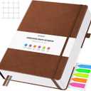 Graph Paper Notebook, 312 Numbered Pages Large A4 Hardcover Leather Journal, 100gsm No Bleed Grid Paper Notebook with Index Pages, Squared Grid Notebook for Graphing Notes Math, 8.5''  11'', Brown