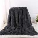 Super Soft Shaggy Faux Fur Blanket Ultra Plush Decorative Throw Blanket for Winter(Black Gray,60"X80")