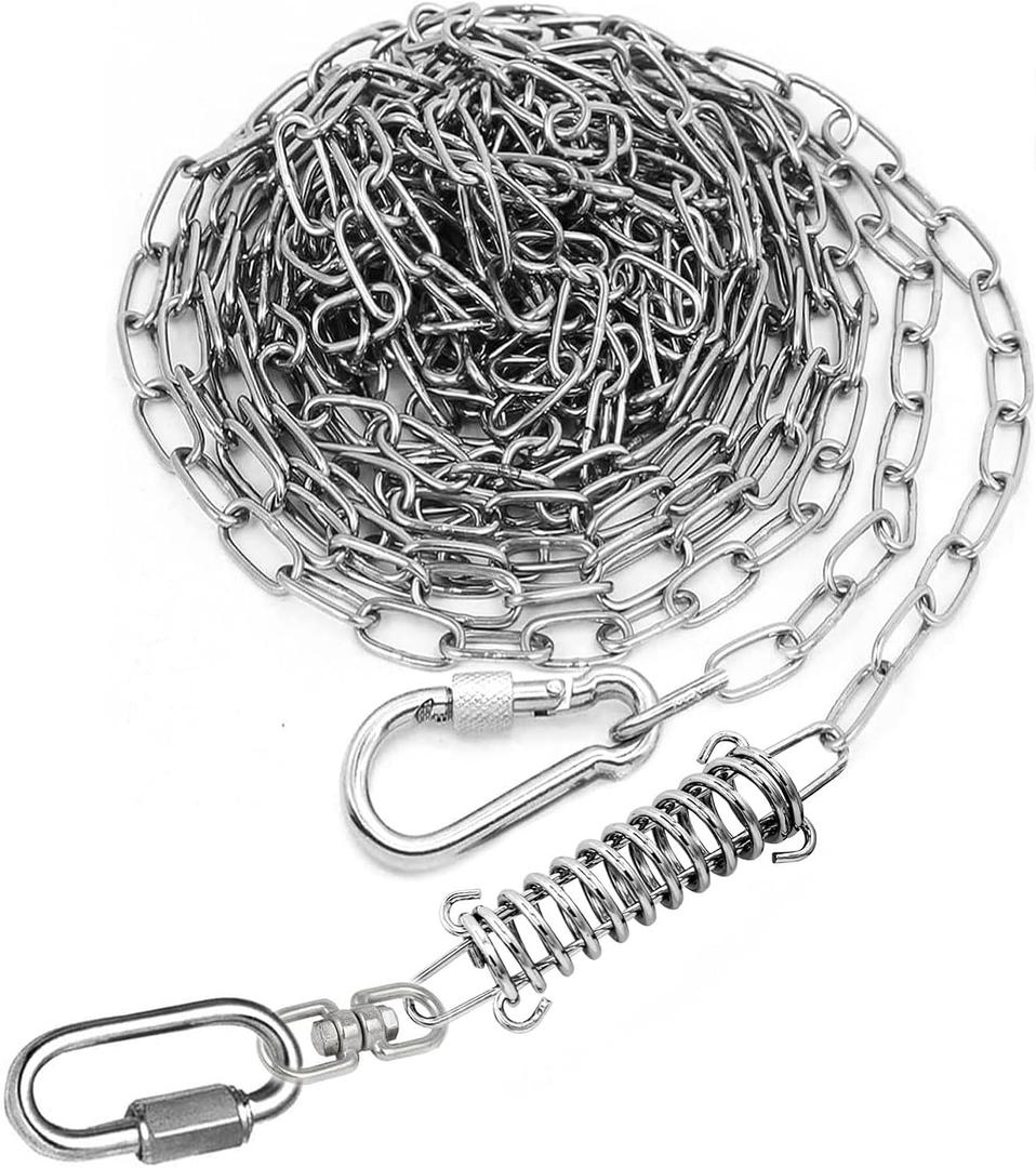 25ft Heavy Duty Chew Proof Dog Tie Out Chain Leash with Shock Absorbing Spring&Lockable Hooks-Up to 200Lbs,Use for Yard,Garden,Camping or Travel