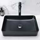 20 Inch Black Bathroom Sink Rectangular, 20x14 Bathroom Sinks Above Counter Porcelain Ceramic Countertop Hand Wash Vessel Bathroom Sink Art Basin, Black, 20" x 14"