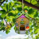 Hanging Fairy Bird Houses for Outside with Solar Light, Hand-Painted Acorn Home Statue Solid Made for Wild Birds, Finch, Cardinal, and Bluebird Gifts for Garden Yard Patio