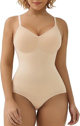 SHAPERX Women's Seamless Shapewear Bodysuit Tummy Control Body Shaper Waist Snatching Body Suit,SZ5215-Nude-S