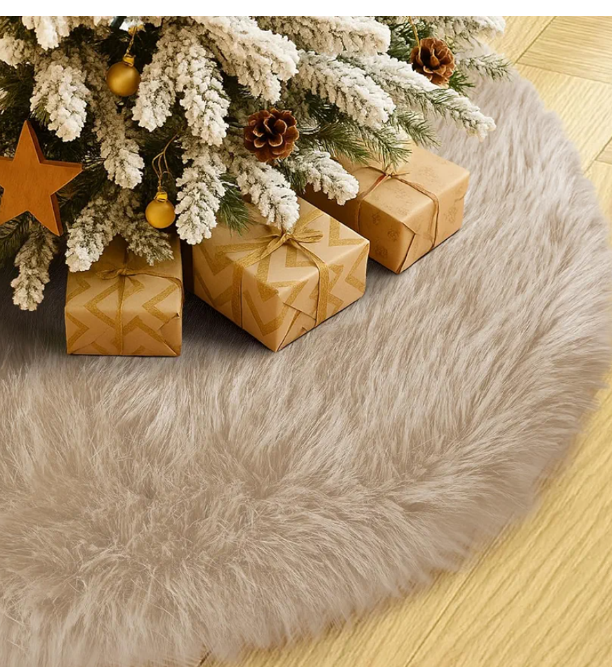 36 Inch Plush Christmas Tree Skirt Brown, Fluffy Faux Fur Tree Skirt for Christmas Holiday Party Decorations